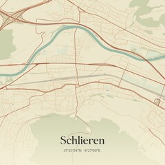 Vintage map of Schlieren, Switzerland.