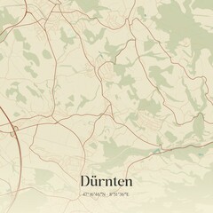 Vintage map of Dürnten, Switzerland.
