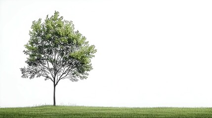 Single Green Tree on White Background