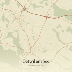 Vintage map of Oetwil am See, Switzerland.