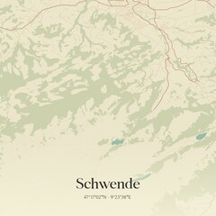 Vintage map of Schwende, Switzerland.