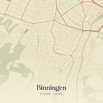 Vintage map of Binningen, Switzerland.