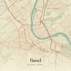 Vintage map of Basel, Switzerland.