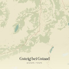 Fototapeta premium Vintage map of Gsteig bei Gstaad, Switzerland.
