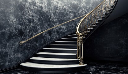 Elegant marble staircase with ornate railing in modern setting