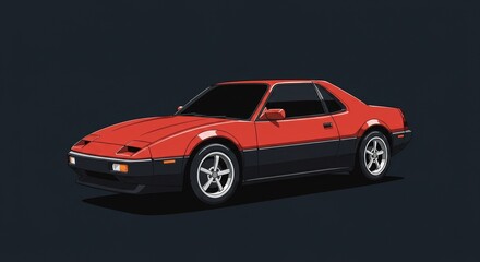 Obraz premium Classic Red Sports Car Illustration on Dark Background, Perfect for Automotive Enthusiasts and Retro Car Collection Designs
