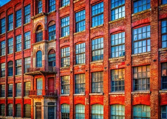 Vintage Red Brick Chicago Industrial Building, Frosted Windows, Urban Architecture