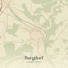 Vintage map of Burgdorf, Switzerland.