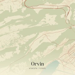 Vintage map of Orvin, Switzerland.
