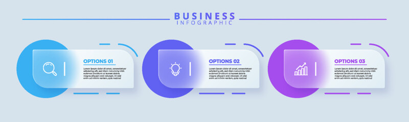 Design template for vector infographic labels with icons and 3 options or steps. Suitable for process diagrams, presentations, workflow layouts, banners, flow charts, and infographics.