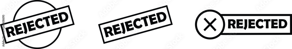 Poster rejected black stamp signs icons set. seal badge dusty grunge effect unapproved fail denied declined