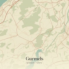 Vintage map of Gurmels, Switzerland.