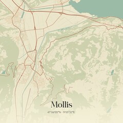 Vintage map of Mollis, Switzerland.