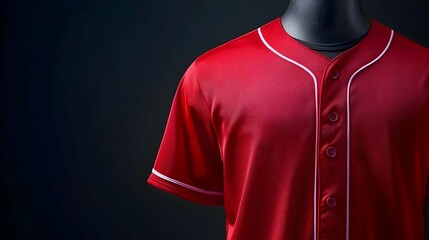 Red Baseball Jersey On Mannequin Against Dark Background