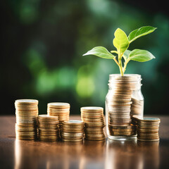 stack on coin with plant