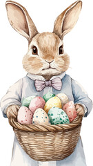Watercolor Cute Easter Bunny With Easter Eggs Vector Illustration Design.