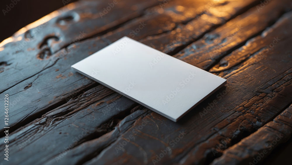 Poster blank notepad resting on a rustic wooden table illuminated by soft light in a cozy setting
