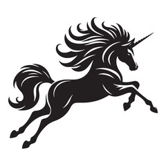 Running Unicorn silhouette capturing the movement of a mythical being - Unicorn illustration - Unicorn vector - mythical creature silhouette
