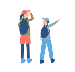 ハイキングをする親子のイラスト