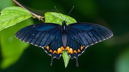 Close Up of a Pipevine Swallowtail Butterfly on Green Leaf