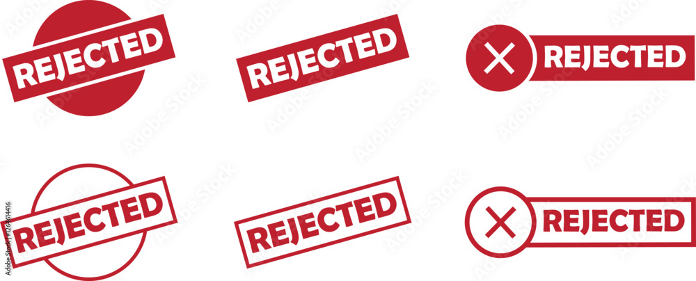 Poster rejected red stamp signs icons set. seal badge dusty grunge effect unapproved fail denied declined w