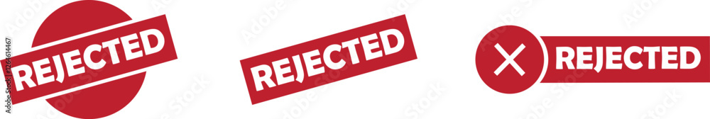 Poster rejected red stamp signs icons set. seal badge dusty grunge effect unapproved fail denied declined w