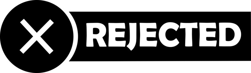 Rejected black stamp sign icon. Seal badge dusty grunge effect unapproved fail denied declined warning information tag vignette vector illustration in flat style isolated on transparent background.