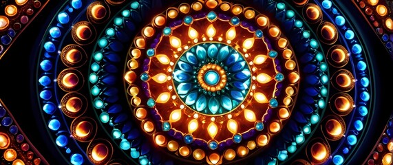 A dazzling mandala pattern made of colorful gems arranged elegantly symbolizing harmony and wealth in visual artistry