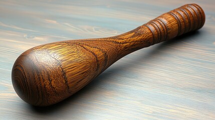Close-up of a beautifully crafted wooden object with a smooth finish resting on a textured surface