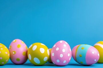Easter eggs over blue background. Generative Ai