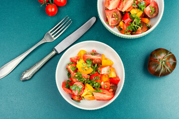 Salad of multi-colored tomatoes.
