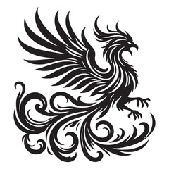 Majestic winged Phoenix silhouette soaring with divine elegance - Phoenix illustration - Phoenix vector - mythical creature silhouette
