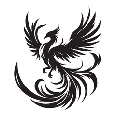 Abstract Phoenix silhouette showcasing the mythical creature’s grace - Phoenix illustration - Phoenix vector - mythical creature silhouette
