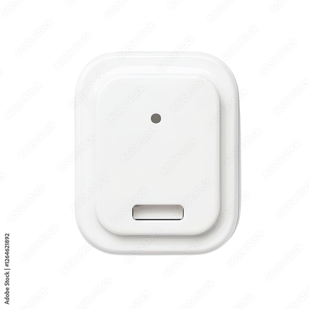 Poster minimalist design of a white electrical switch plate with a simple push button and clean lines for m