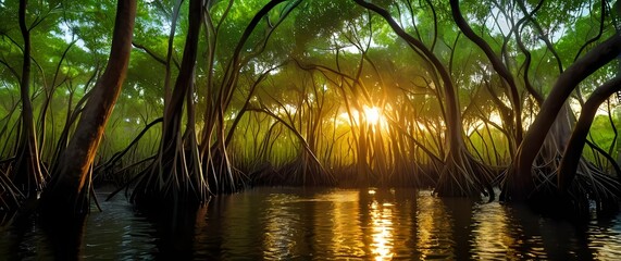Breathtaking mangrove forest teeming with wildlife showcasing natures beauty and complexity in vibrant hues and textures