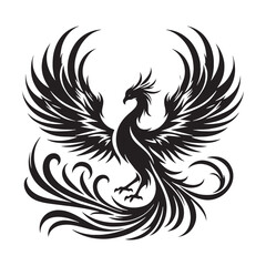 Glorious Phoenix silhouette soaring in flames of rebirth - Phoenix illustration - Phoenix vector - mythical creature silhouette
