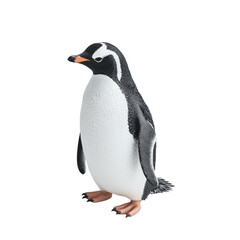 Obraz premium Realistic model of a gentoo penguin standing gracefully on a white background showcasing intricate details and lifelike features