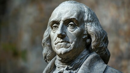 Ben Franklin Head Sculpture in Historical Building with Stone Bust