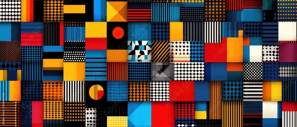 Poster abstract geometric pattern with colorful squares and rectangles