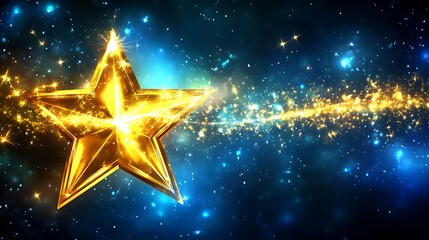 Golden Star Shining Brightly Across A Dark Blue Sky
