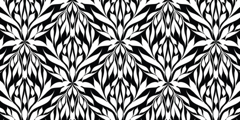 Unique Black and White Ornate Geometric Damask Pattern