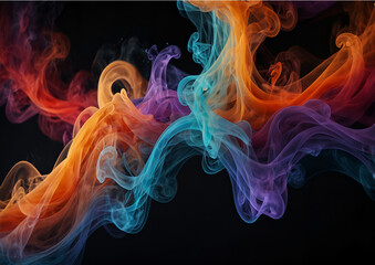 Abstract Swirls of Blue, Purple, Orange, and Red Smoke