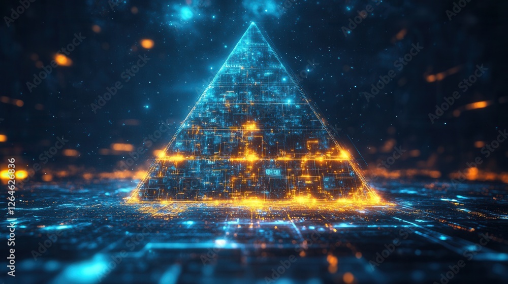 Aufkleber illuminated pyramid of business structure, a digital representation showcasing hierarchical layers i