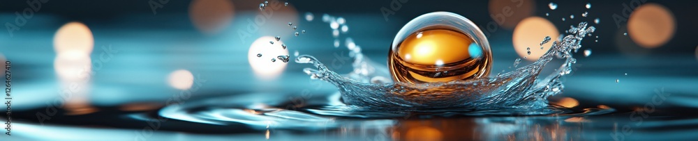 Aufkleber dynamic splash of water with a reflective golden droplet creating captivating ripples in a serene en