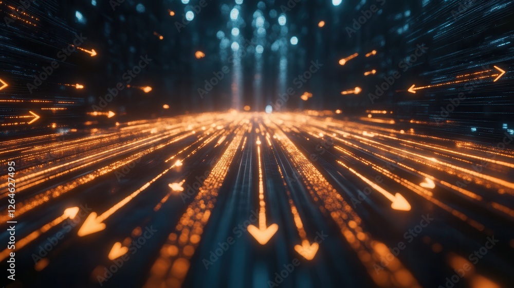 Poster dynamic virtual business growth chart featuring animated glowing arrows and points, representing pro
