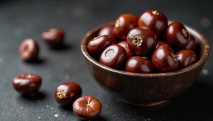 Obraz premium Bowl of fresh chestnuts on wooden table