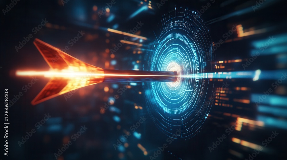 Poster glowing arrow chart targeting success, a vibrant digital visualization showcasing progress and preci