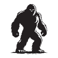 Ferocious Yeti silhouette capturing its primal and supernatural nature - Yeti illustration - Yeti vector - mythical creature silhouette
