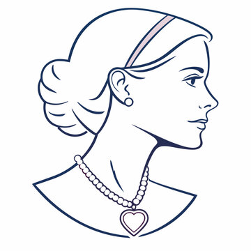 woman profile portrait, line art, jewelry clip art preview