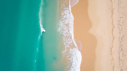 Minimalist beach scene with foamy white waves meeting the warm shoreline, showcasing natural beauty and tranquility.
